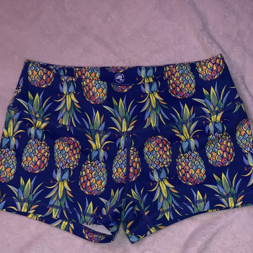 Feed Me Fight Me Pineapple Print Athletic Shorts